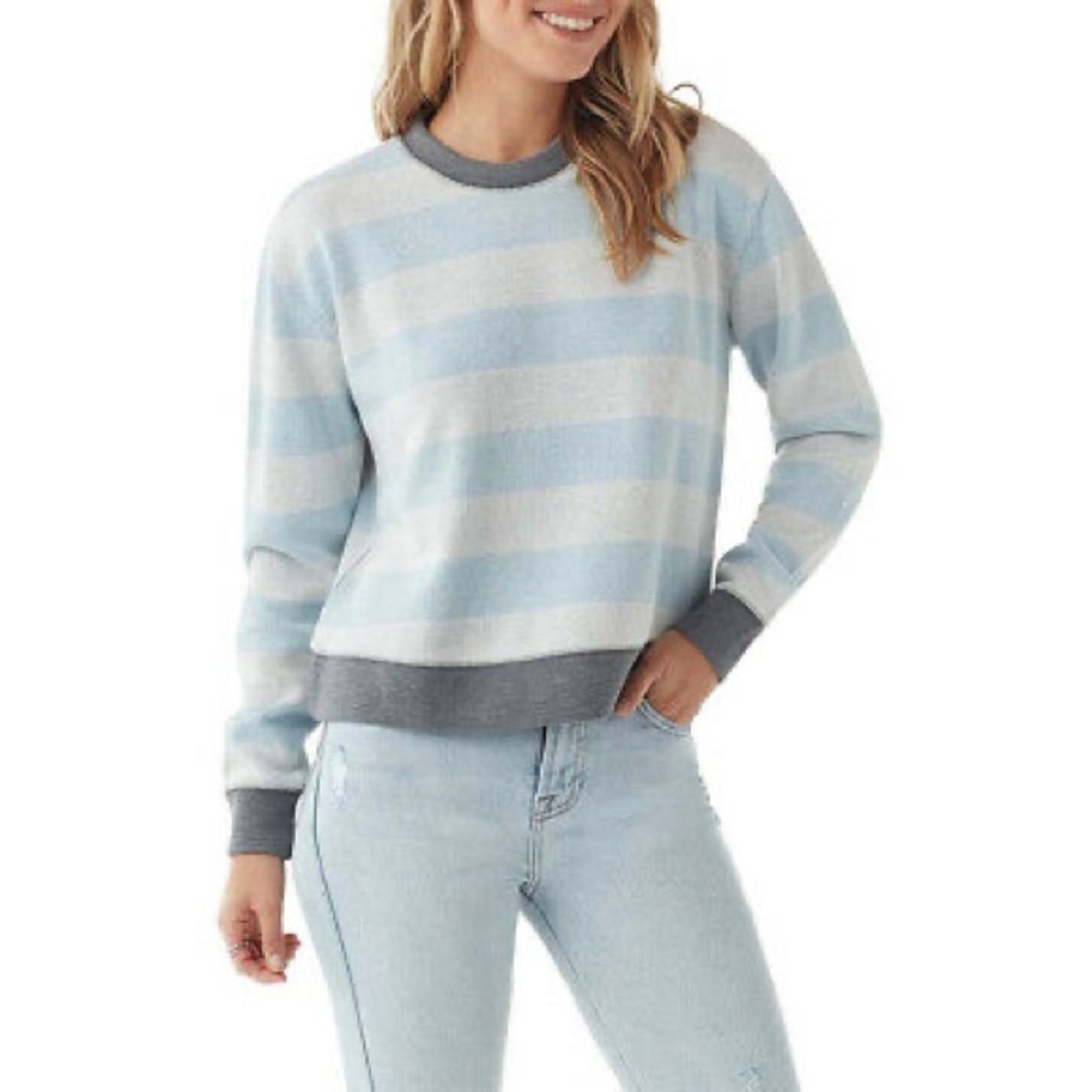Splendid French Terry Baby Blue Stripe Crew Pullover Jumper